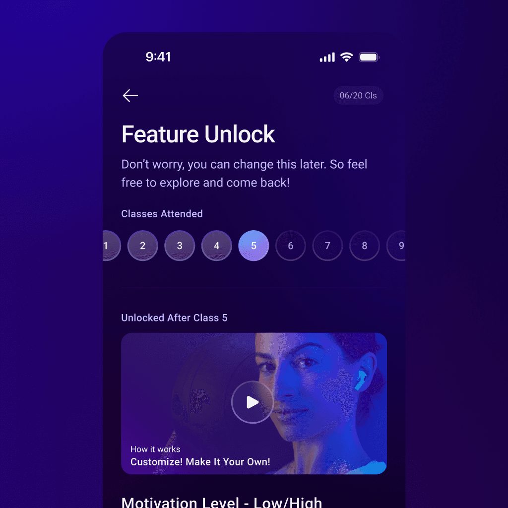 A Lumin Feature Unlock screen with a row of numbered steps